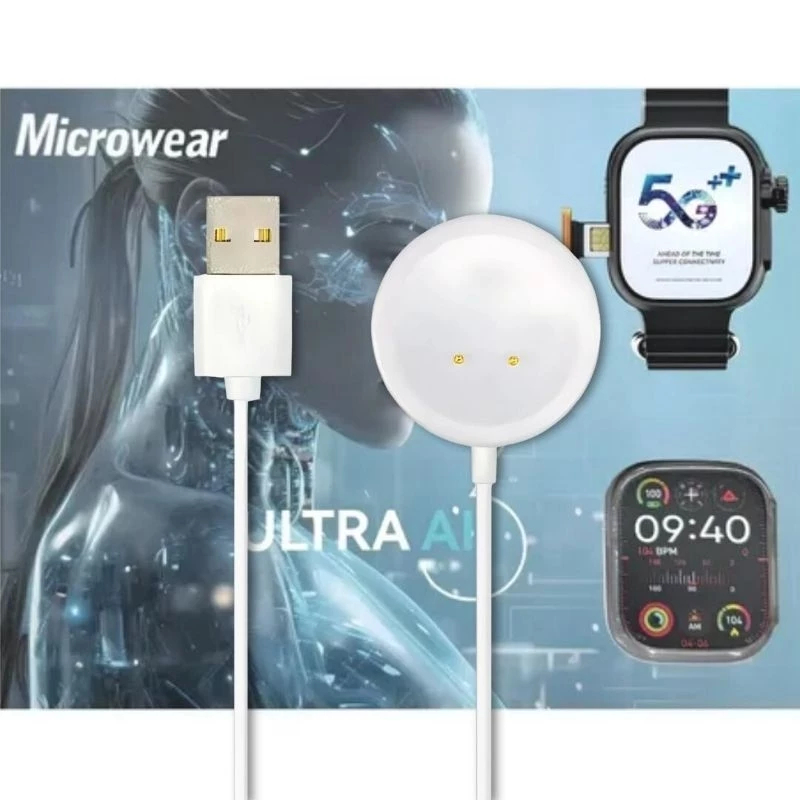 Cabo Carregador indução Base Magnético para Smartwatch Ultra AI 3 5G  USB 2 Pinos Rápido Microwear