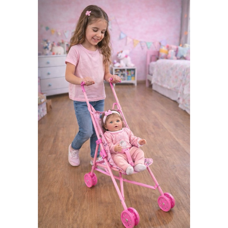 Carrinho Boneca Infantil Dobrável Passeio Brinquedo Menina Transporte Leve Portátil Compacto Diversão Presente Criança