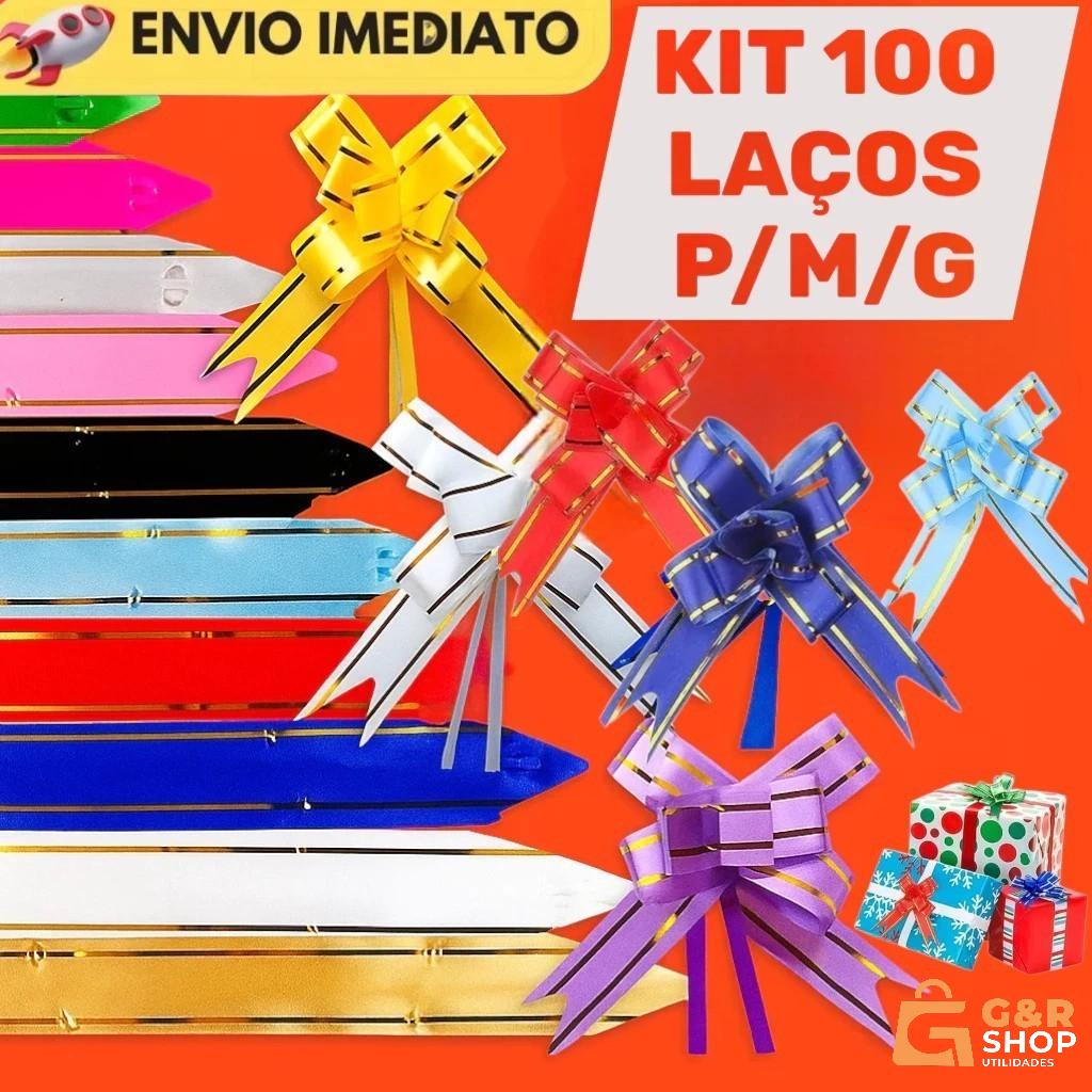 100 Laços Fácil Mágico com Filetes Dourado P/M/G – Presente Com Cores Variadas em Oferta na Shopee