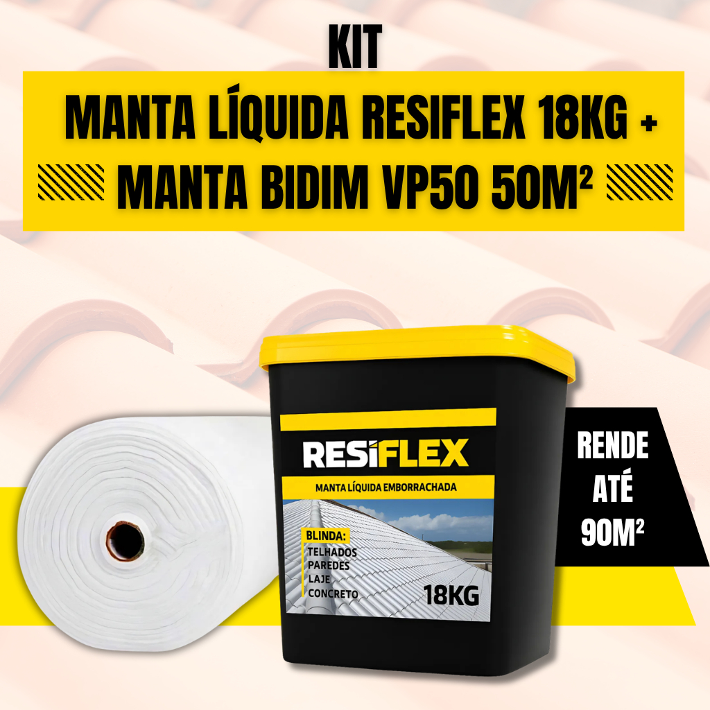KIT MANTA LÍQUIDA EMBORRACHADA 18KG + MANTA  BIDIM VP50 50m² - Kit para Proteção de Lajes e Telhados