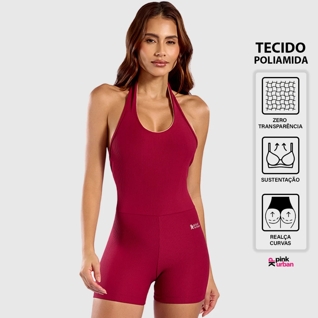 Macaquinho Fitness Feminino Canelado Frente Única Poliamida Compressão Zero Transparência Academia — imagem 1