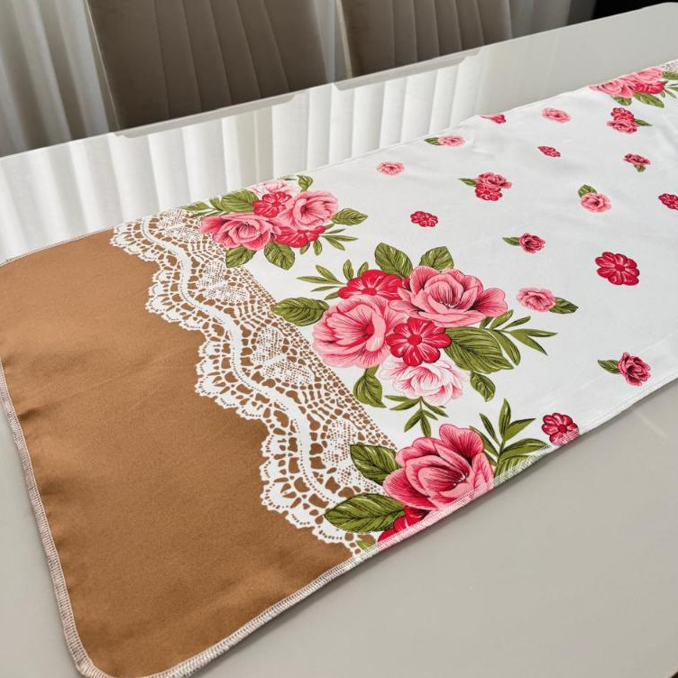 Kit Com 2 Caminhos De Mesa Trilho Passadeira Retangular Estampada 4 ou 6 Lugares 1,45Lx0,45A