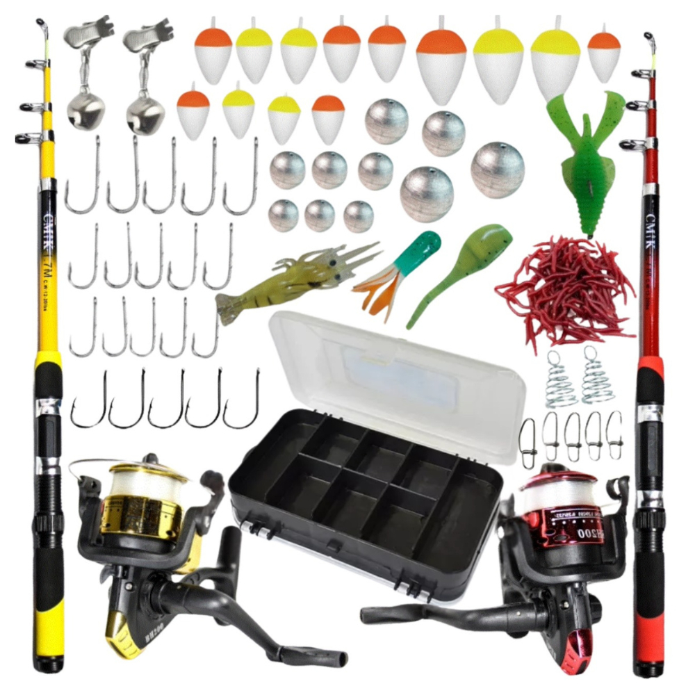 Kit Pesca Completo 2 Varas + 2 Molinetes Estojo Acessórios Pescaria em Oferta na Shopee