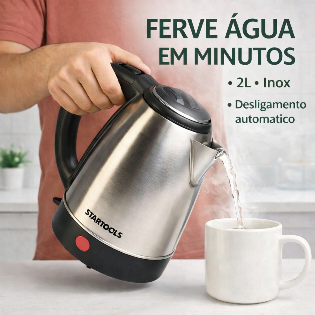 Chaleira Elétrica Inox 2 Litros Ferve Água Rápido com Desligamento 127V/220V