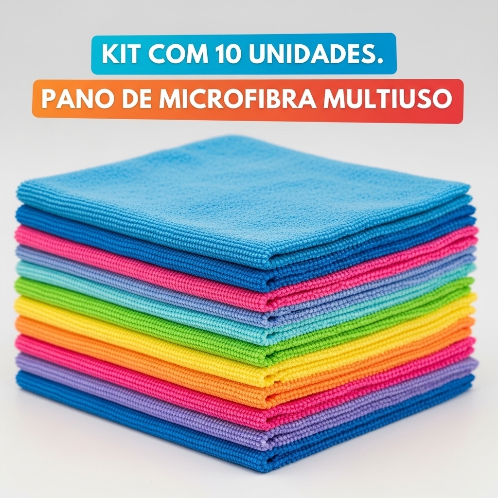 Kit 10 Panos de Microfibra Premium 50x30 para Limpeza com Alta Absorção Multiuso