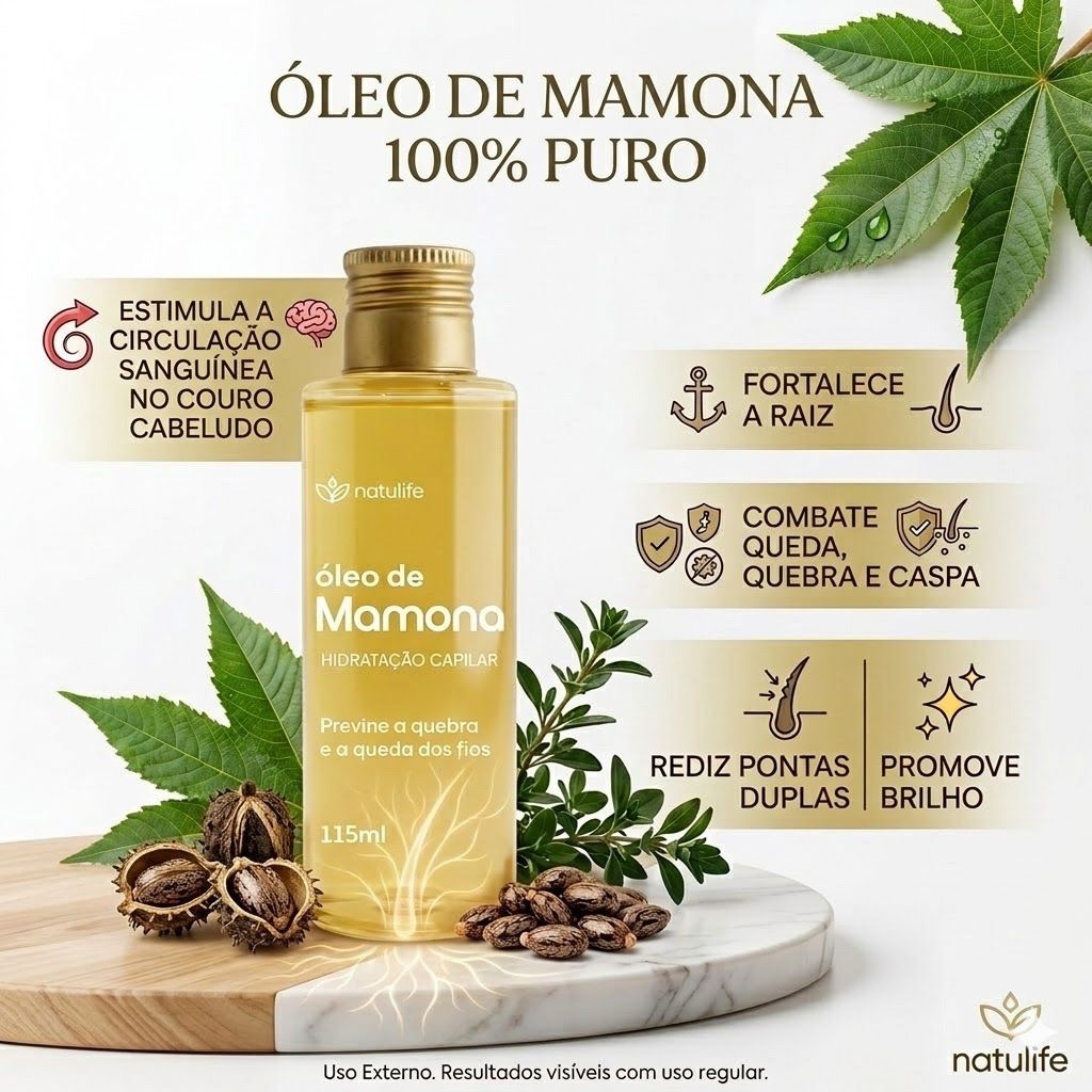 Óleo de Mamona 100% Puro Óleo Vegetal Natural Uso Capilar Corporal e Cosmético 100% PURO E NATURAL