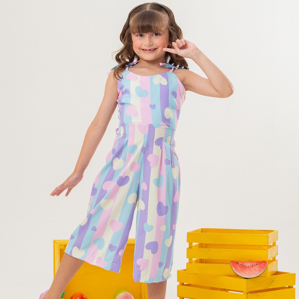 Macacão Infantil Feminino Longo Estampado Fresquinho Roupa Menina 5 a 7 Anos Confortável Verão