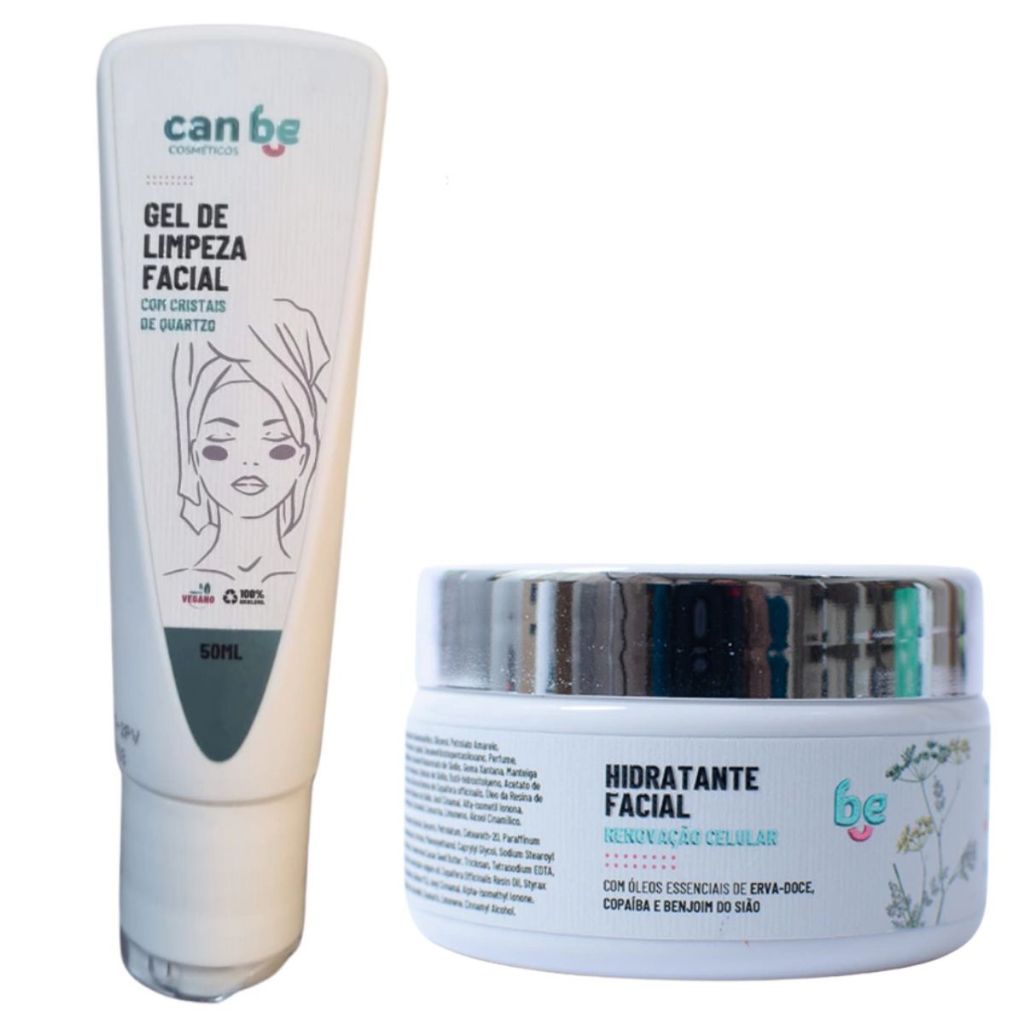 Kit Gel Limpeza Esfoliante + Creme    Hidratante Facial Vegano Pele Perfeita Limpa Hidrata e Renova