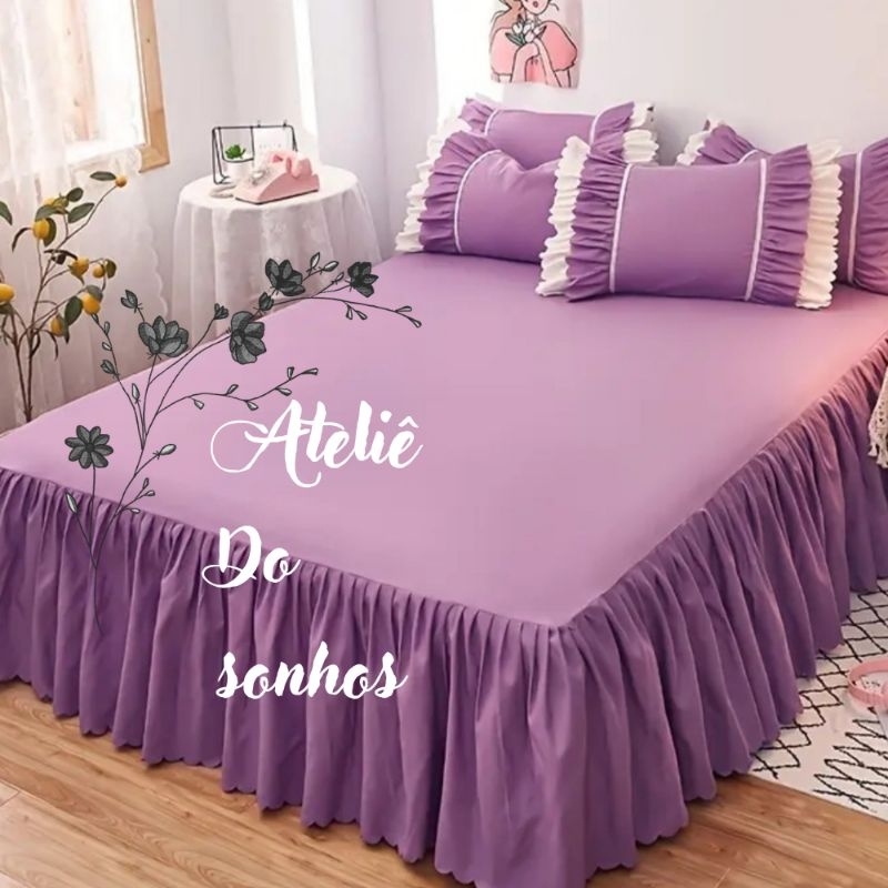 KIT LENÇOL DE CIMA  LIZ COM BABADO CASAL PADRÃO COBRE LEITO ENXOVAL DECORAÇÃO PARA QUARTO LINDO LUXO