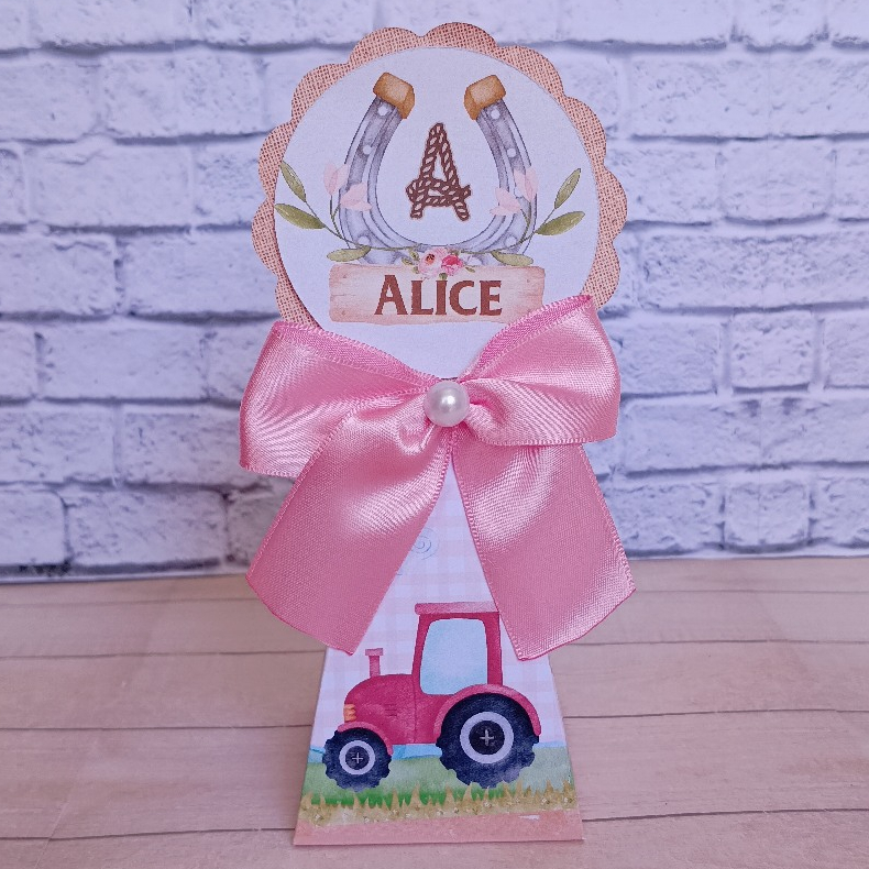 Caixa PIRÂMIDE Fazendinha Rosa - Caixinhas personalizadas Lembrancinhas para Aniversário