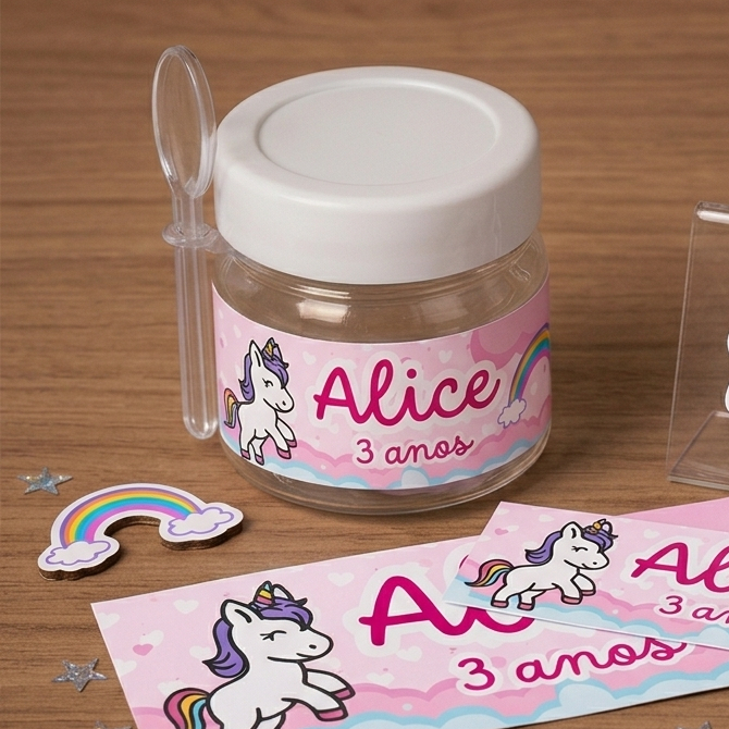 Adesivo Personalizado Mini Nutella 40g Tema Unicórnio - Lembrancinha Aniversário Infantil