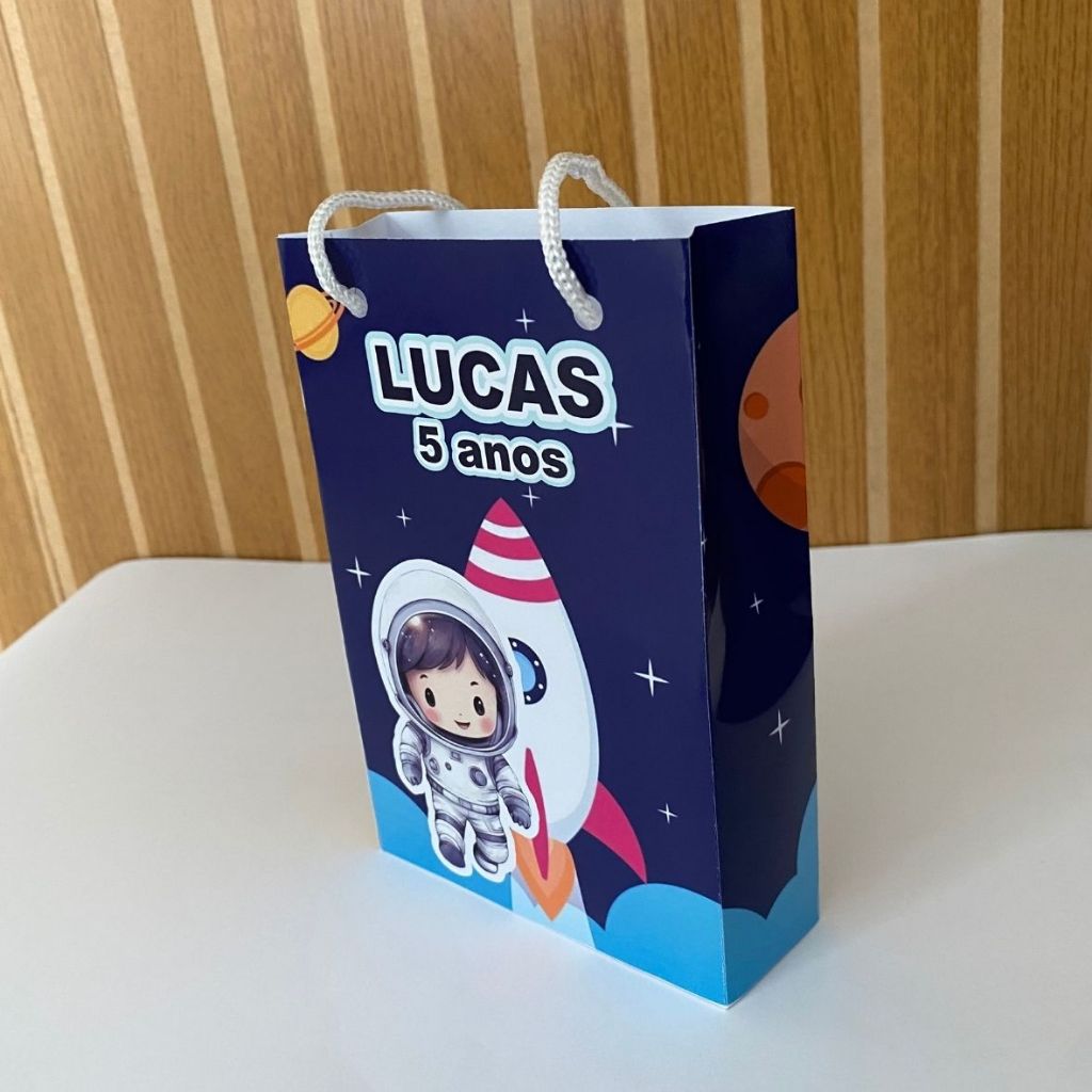 Kit Sacolinha 10|15|20 Personalizada Astronauta Festa 10x15cm | Lembrancinha, Embalagem, Kit Presente com Alça
