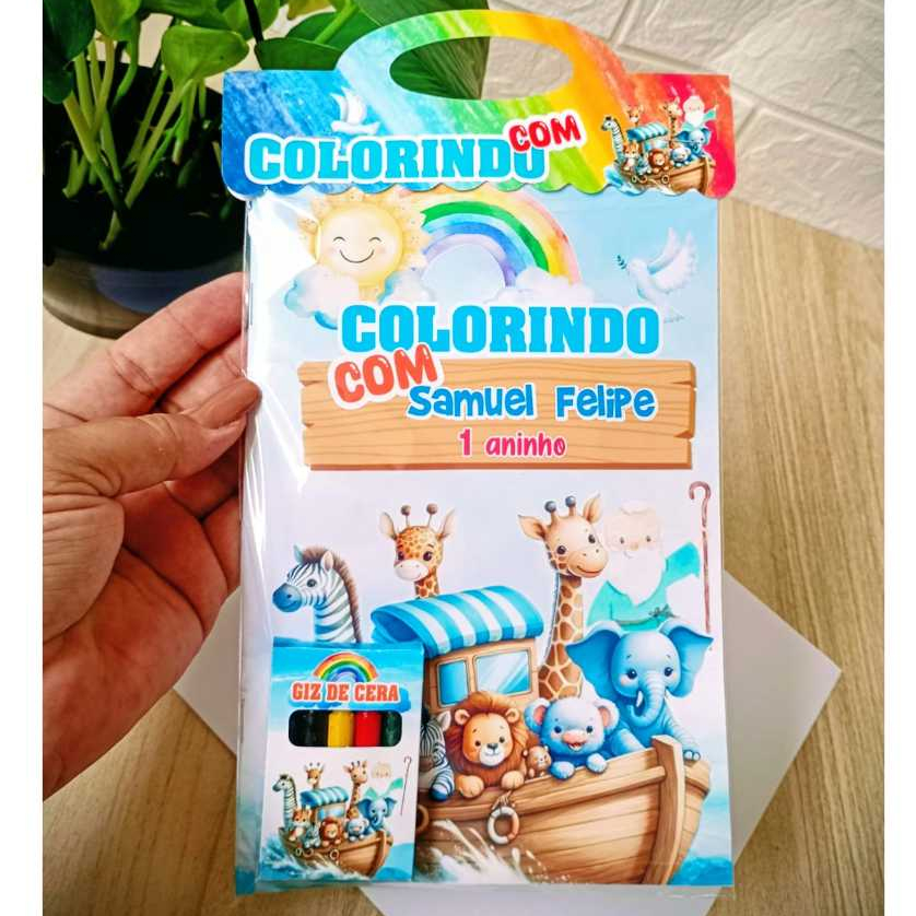 Kit de Colorir Lembrancinha Personalizada - Livro + Mini Giz - ARCA DE NÓE / livrinho de colorir Revistinha de colorir