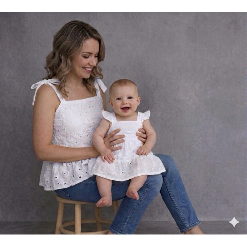 kit tal mãe tal filha blusa e vestido em lese branca