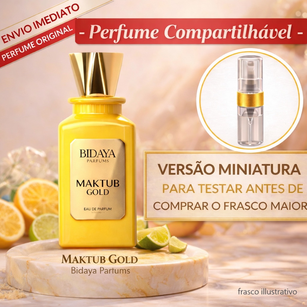 Perfume Maktub Gold Bidaya Masculino Cítrico Perfume Compartilhável Cítrico Perfume Masculino Perfume Bidaya