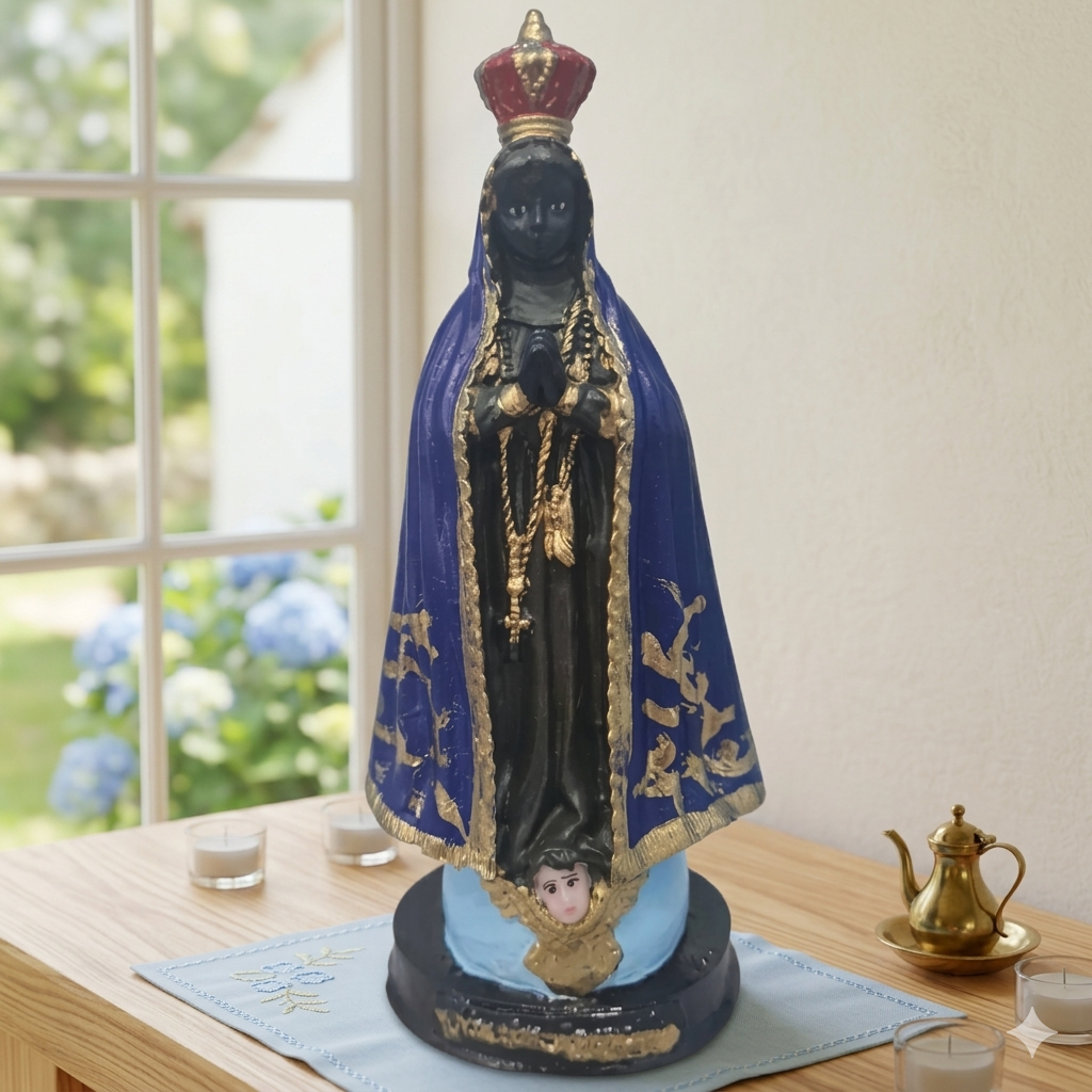 Imagem Nossa Senhora Aparecida 15cm Resina Manto Azul Padroeira do Brasil Altar Presente Católico Artesanal