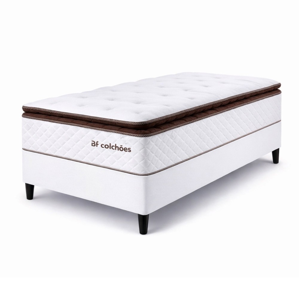 Cama Box Solteirão Colchão Molas Ensacadas com Pillow Top Extra Conforto 97x203x67cm Premium Sleep BF Colchões