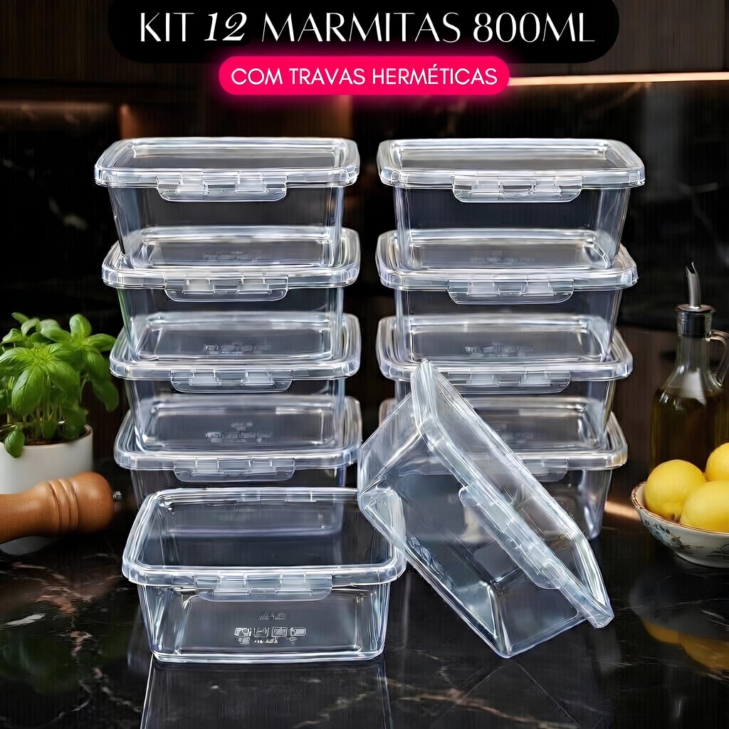 Conjunto 12 Marmitas Potes Herméticos 800ml Alta Vedação Freezer e Micro-ondas em Oferta na Shopee