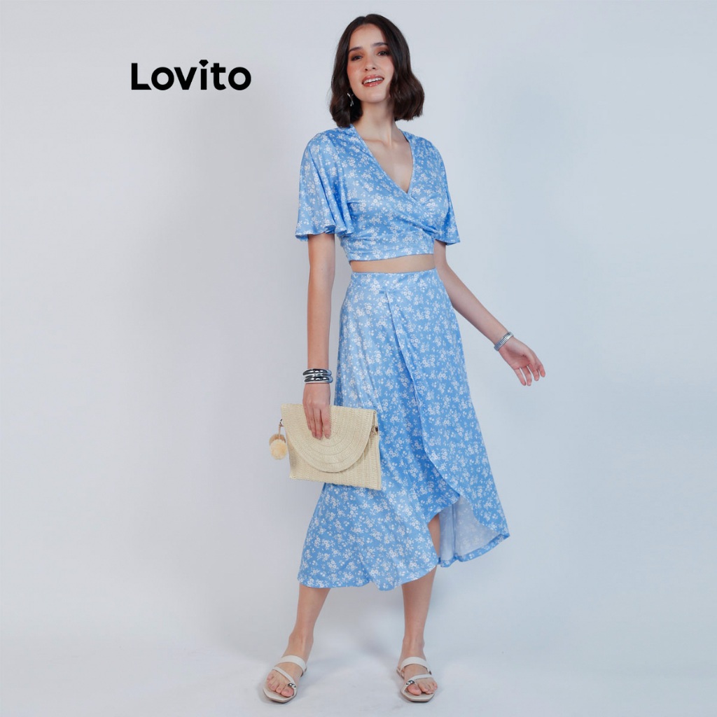 Lovito Conjunto Top e Saia Midi Feminino Verão Malha KSB1249BRL1279