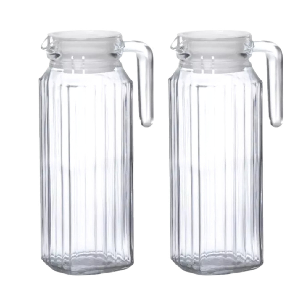 Kit Conjunto 2 Jarras Clássica De Vidro Para Suco Água 1 Litro Resistente Com Tampa