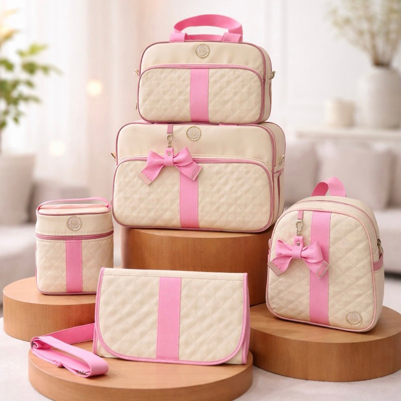 Kit Bolsa Maternidade 5 Peças | Térmico e Impermeável | Coleção Creme