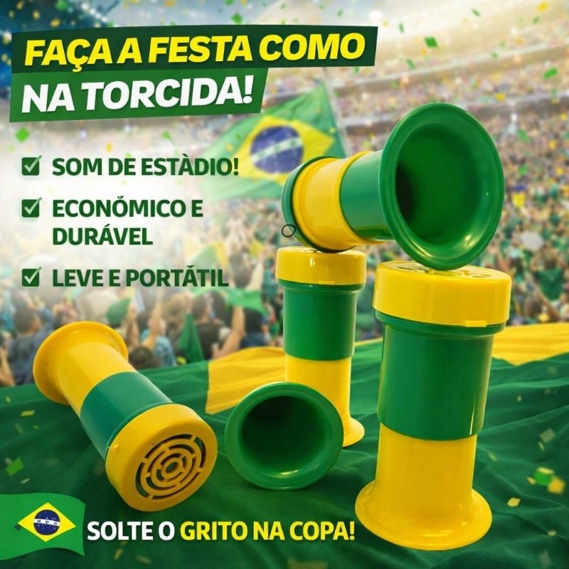 Corneta Torcida do Brasil de Polipropileno Buzina Copa do Mundo Futebol Com Cordão