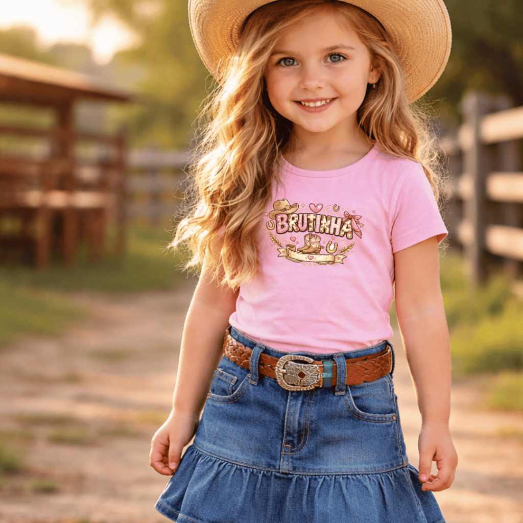 Camiseta Infantil Feminina Estampada  com Toque Macio em 100% Algodão Estampa Brutinha em DTF Confortável