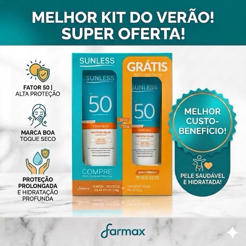 Protetor Solar kit FPS 50 Sunless Toque Seco – Leve 2 (200g + 120g) Alta Proteção UVA/UVB