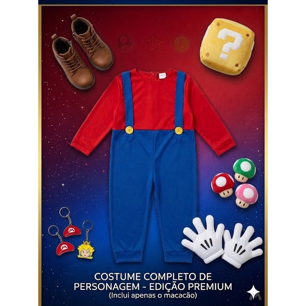Fantasia Super Mario Bros Longo Infantil o filme em Oferta na Shopee