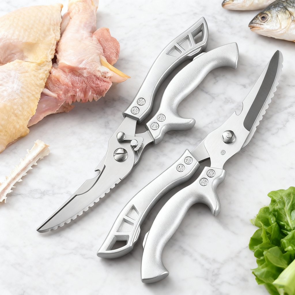 Tesoura de Cozinha Multiuso Aço Inox para Frango Carnes Peixes Legumes Ervas e Alimentos