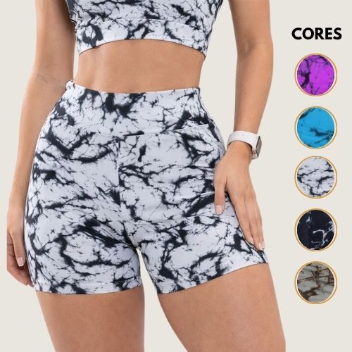 Shorts Feminino Marmorizado Meia Coxa Tie Dye Zero Transparencia Academia Ciclista Cintura Alta em Oferta na Shopee