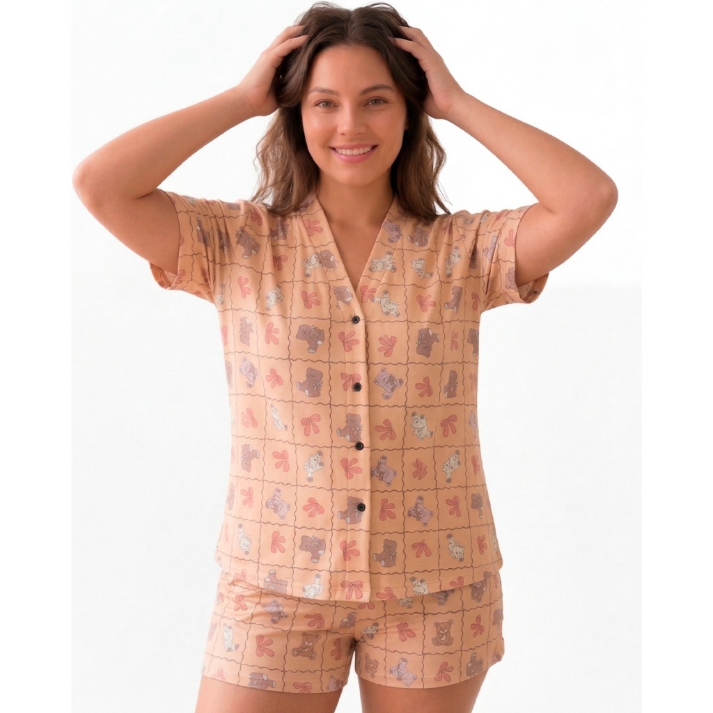 Baby Doll Feminino Americano Malha Premium Modelo Blogueirinha Pijama com Botões Estiloso e Confortável