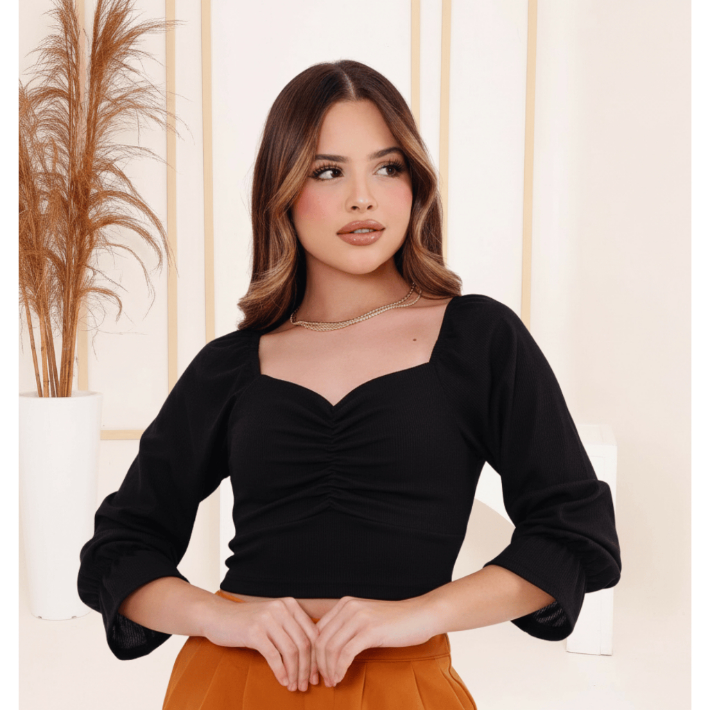 Cropped Canelado Juvenil Feminino Canelado Manga Longa  Confortável Moda Inverno Tendência 2026
