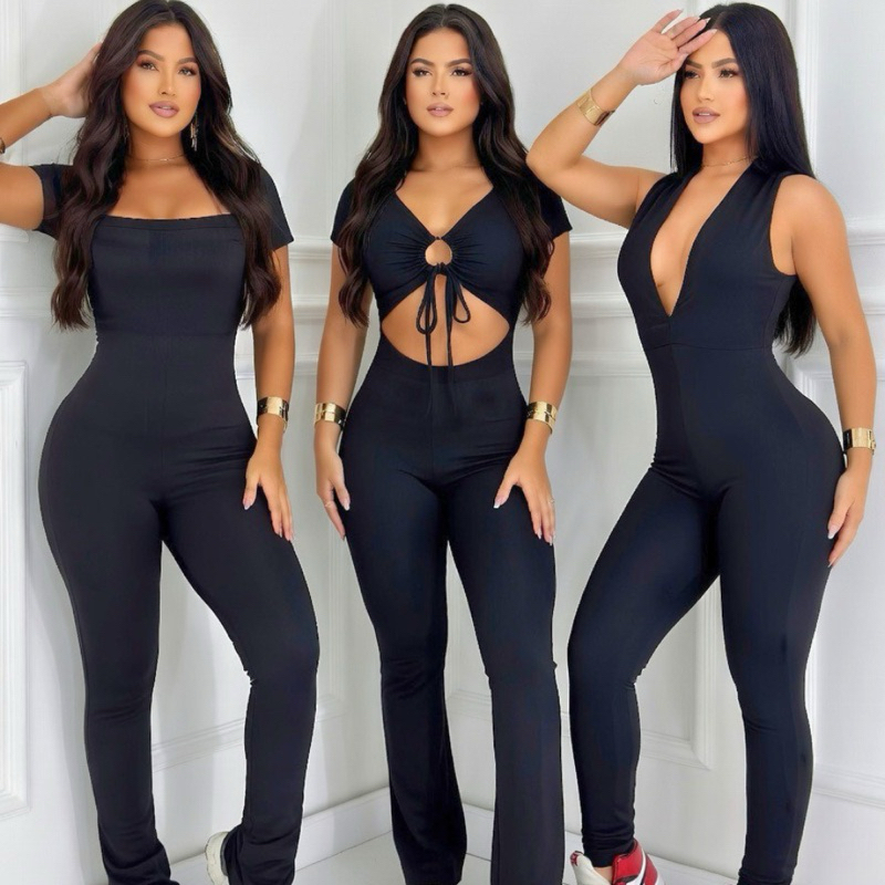 Macacão Feminino Longo Suplex Decote Moda Blogueira Confortável --- Cod. A1