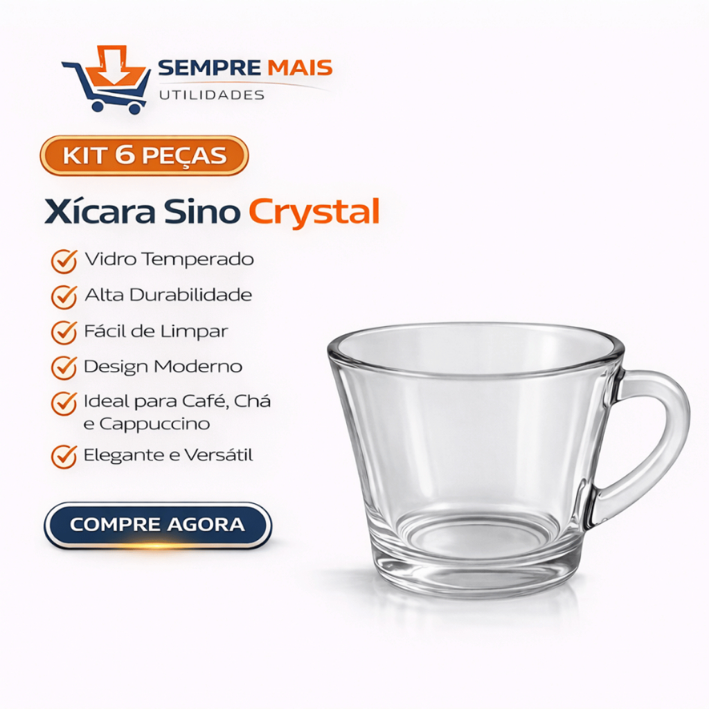 Kit 6 Xícara SINO Crystal Vidro 165ml Chá Café em Oferta na Shopee