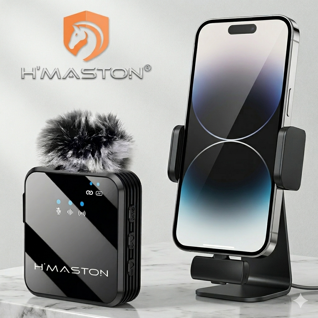 Microfone Lapela Sem Fio Bluetooth H’Maston MK-14 Profissional Tipo-C para Android Alta Qualidade
