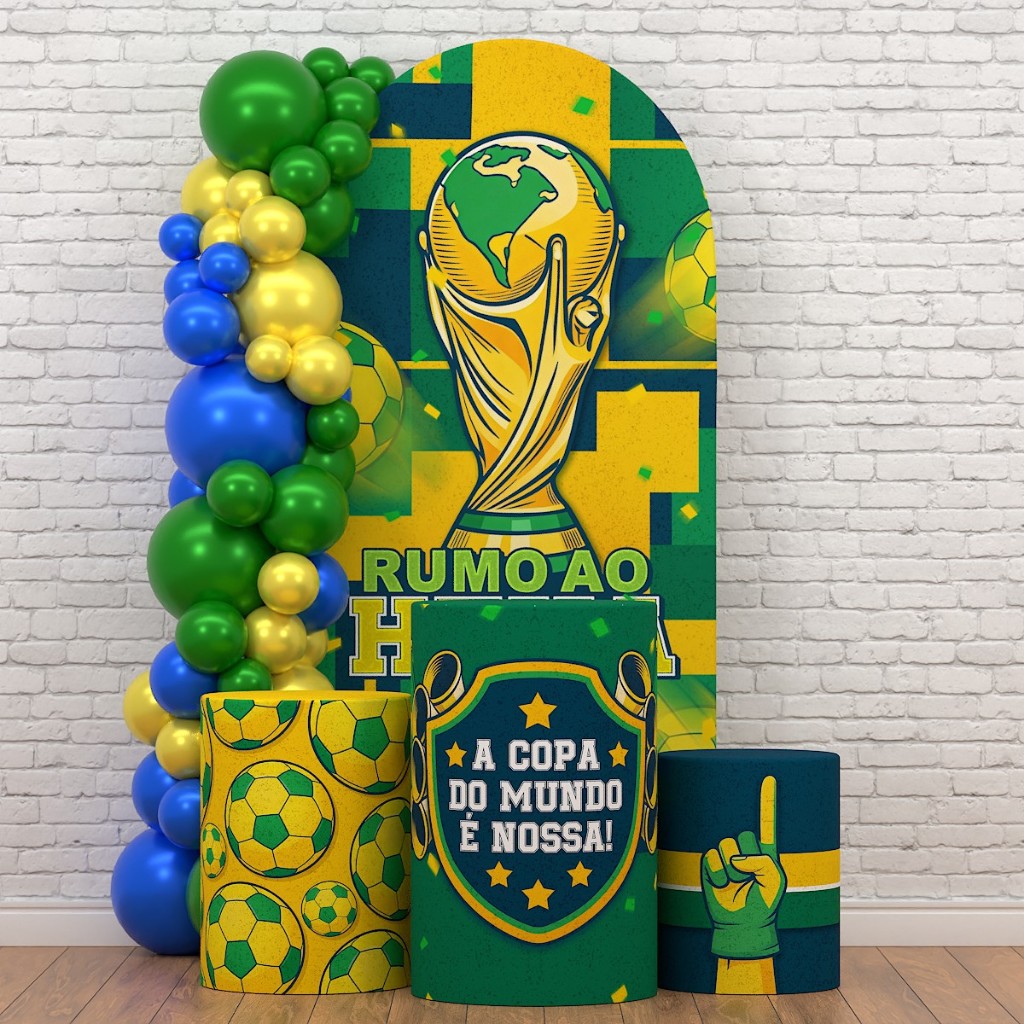 Painel Romano Copa Brasil + Capa Cilindro Decoração Futebol Brasil Hexa Sublimad