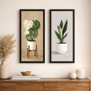Kit Quadros Decorativos Vaso De Plantas Costela De Adão Espada De São Jorge Para Sala Hall Cozinha
