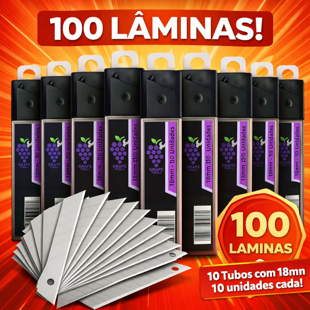 Lâminas Estilete Atacado 18mm Aço Afiado Kit 50 a 100 Peças Grape Tools