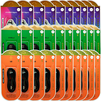 KIT COM 30 CABOS OS 3 MODELOS 10 CABOS TIPO C 10 CABOS COMPATIVEL PARA IPHONE 10 CABOS SMARTPHONE V8 ATACADO REVENDA