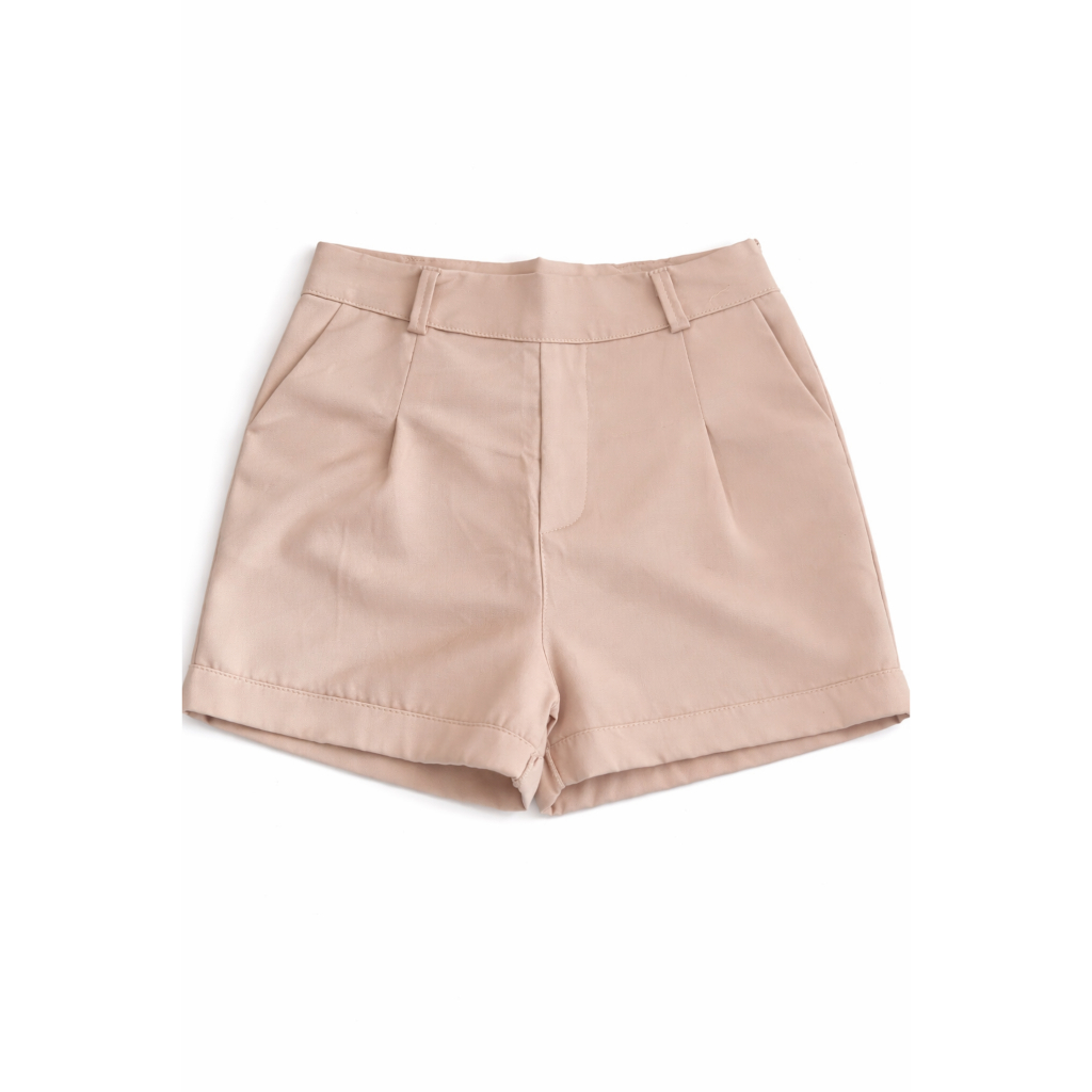 Short Feminino Alfaiataria Cintura Alta Bege – Elegante, Confortável e Versátil