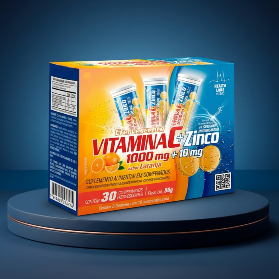 Vitamina C Zinco Efervescente 1000mg 30 Comprimidos Suporte Imunidade Antioxidante