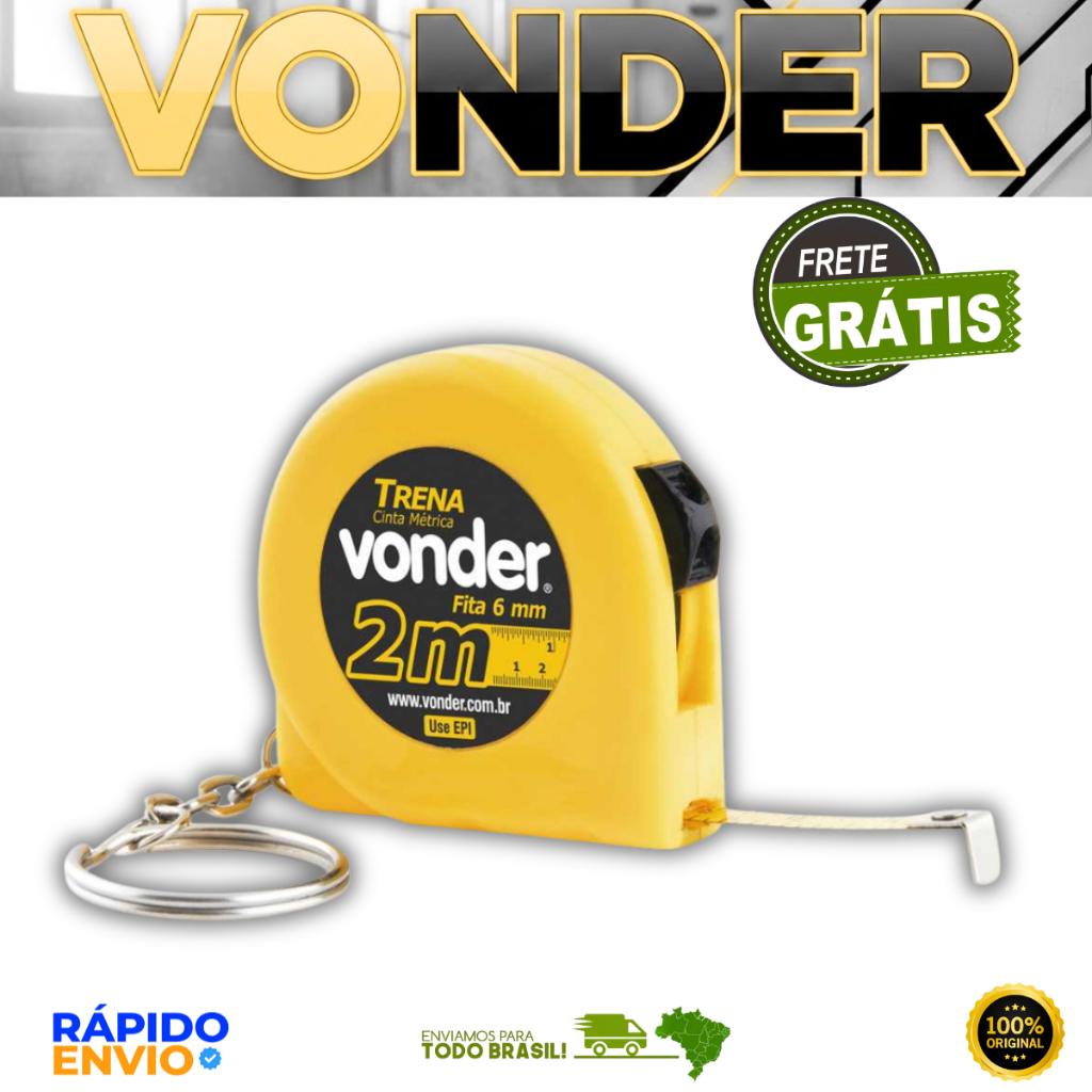 Trena De Aço Para Medição Multifuncional 2 Metros Resistente Vonder Oferta Chaveiro