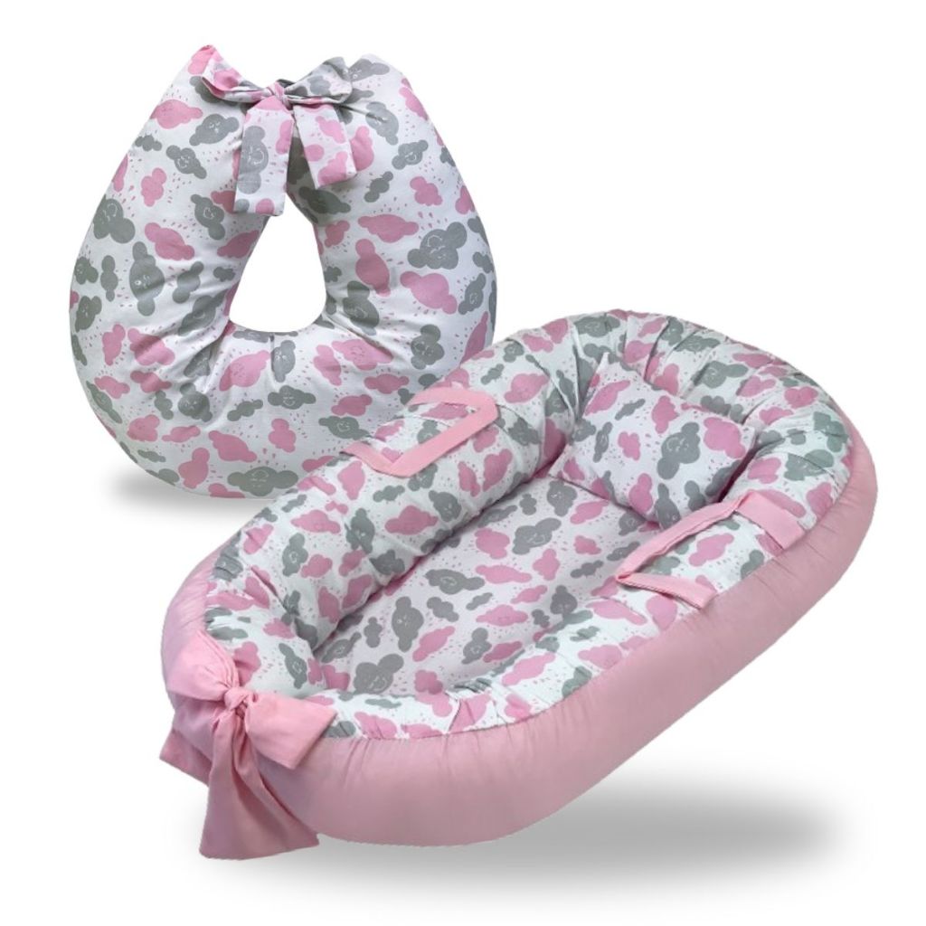 Ninho Redutor Berço com Almofada Amamentação 2 Peças Quarto Enxoval Bebê Menina Nuvem Rosa em Oferta na Shopee