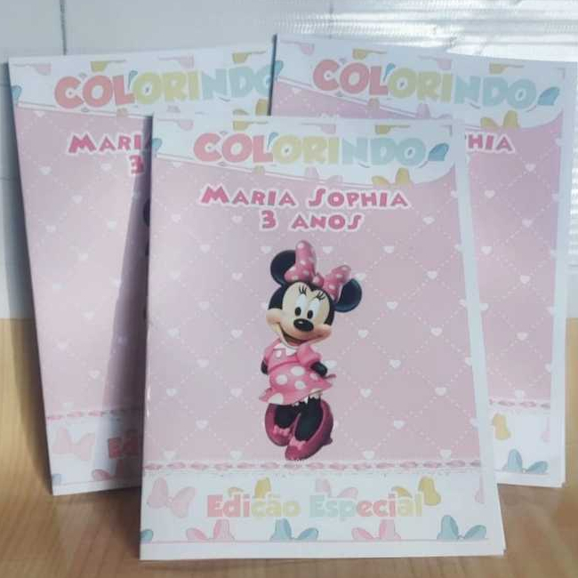 Revistinha de Colorir Personalizada Minnie rosa – Lembrancinha de Aniversário Infantil