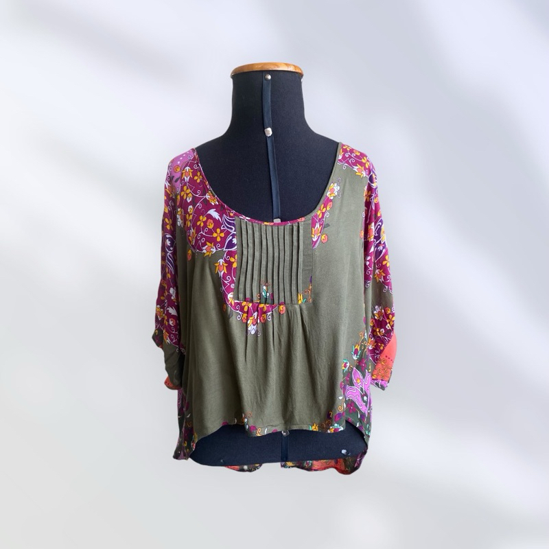 Blusa Bata Farm Estampada Boho Manga Ampla Soltinha Tam P | Brechó