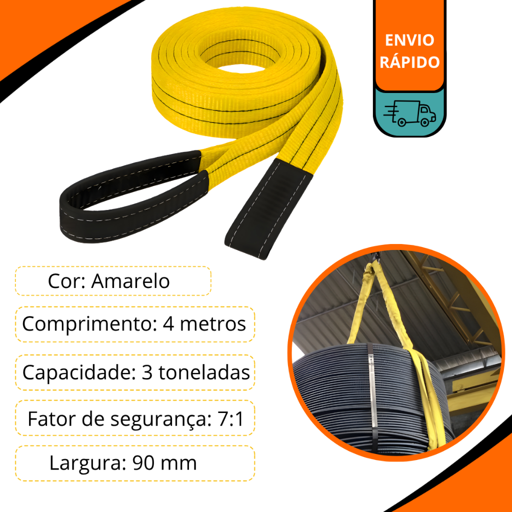 Cinta Elevação Carga 3 Toneladas 4 Metros Sling 90