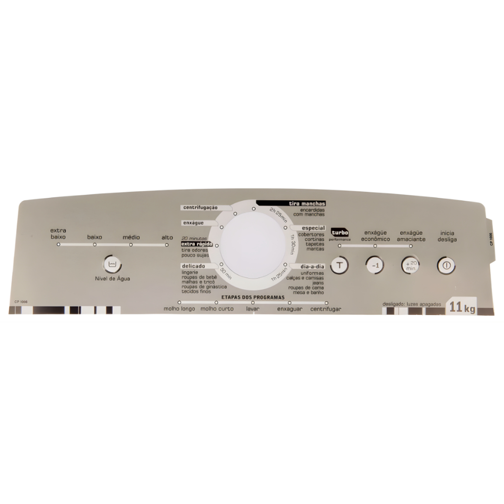 Painel Decorativo Lavadora Brastemp BWL11A 11kg Inox CPP1066 Interface Adesivo Compatível W10270465