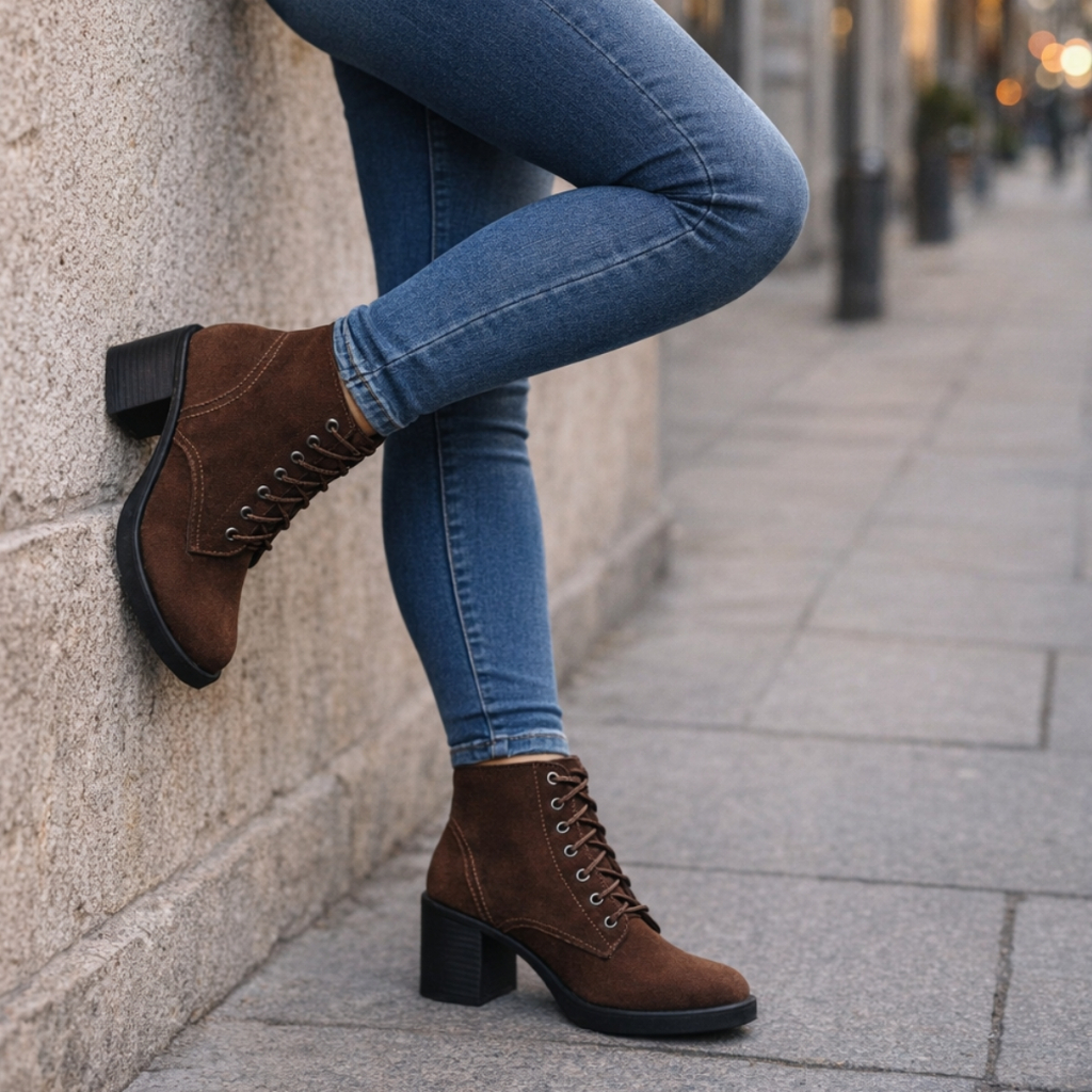 Bota Femnina Coturno Amarração Salto Bloco Grosso Confortável 21005 em Oferta na Shopee