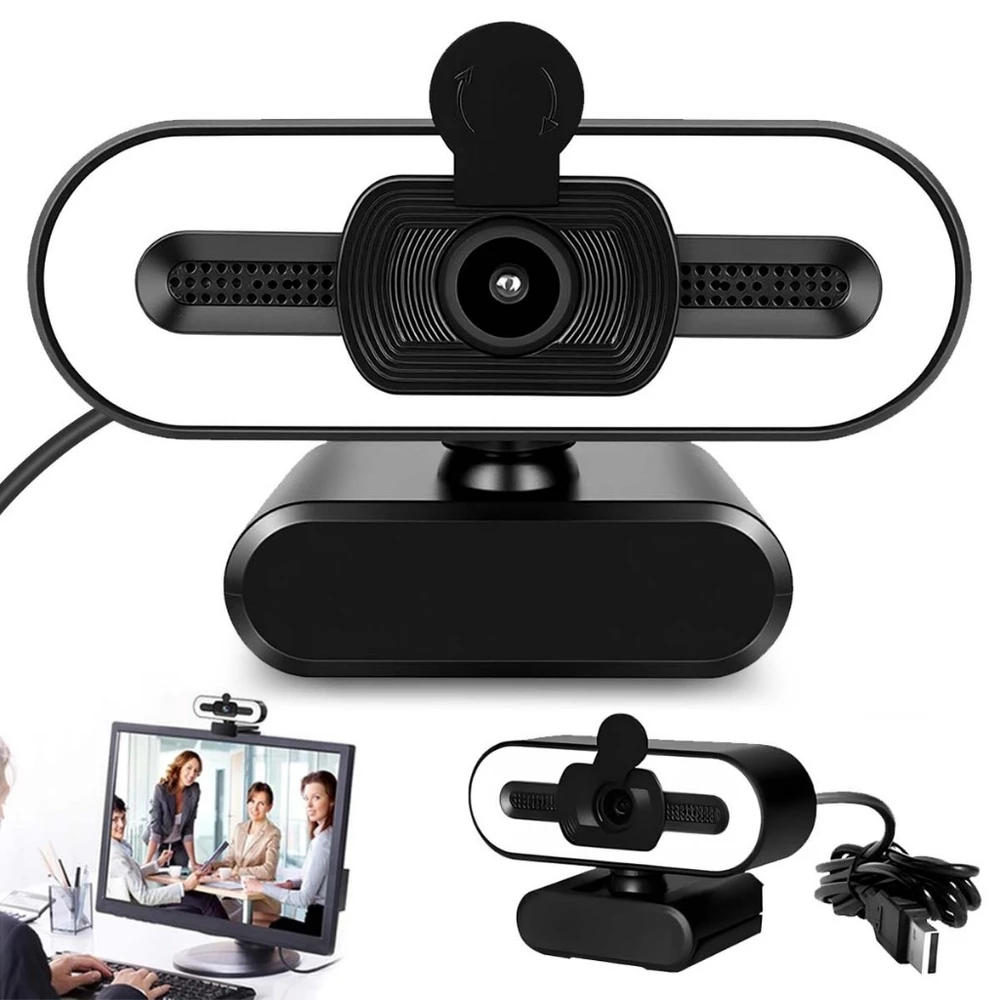 Webcam Câmera Computador Full HD 1080x1920p 2MP USB Plug Play Microfone Embutido Com uma luz de enchimento